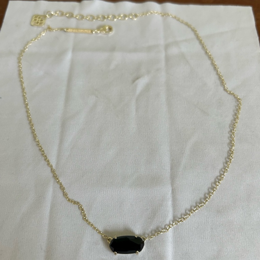 Kendra Scott silver 16” necklace with fasseted black stone